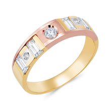 Ioka Jewelry - 14K Tri Color Solid Gold Cubic Zirconia CZ Ring Men's Band