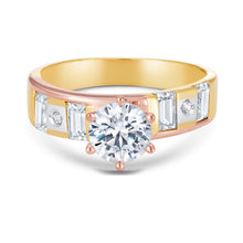 Ioka Jewelry - 14K Tri Color Solid Gold 1 Ct. Round Cut Cubic Zirconia CZ Wedding Engagement Ring Set