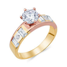 Ioka Jewelry - 14K Tri Color Solid Gold 1 Ct. Round Cut Cubic Zirconia CZ Wedding - ENGAGEMENT RING ONLY