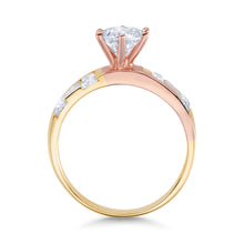 Ioka Jewelry - 14K Tri Color Solid Gold 1 Ct. Round Cut Cubic Zirconia CZ Wedding - ENGAGEMENT RING ONLY