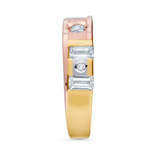 Ioka Jewelry - 14K Tri Color Solid Gold Cubic Zirconia CZ Women's - WEDDING BAND ONLY