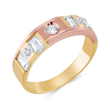 Ioka Jewelry - 14K Tri Color Solid Gold Cubic Zirconia CZ Women's - WEDDING BAND ONLY