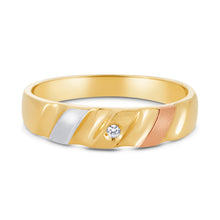 Ioka Jewelry - 14K Tri Color Solid Gold Cubic Zirconia CZ Ring Men's Band