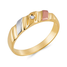 Ioka Jewelry - 14K Tri Color Solid Gold Cubic Zirconia CZ Ring Men's Band