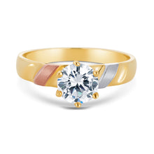Ioka Jewelry - 14K Tri Color Solid Gold 1 Ct. Round Cut Solitaire Cubic Zirconia CZ Wedding Engagement Ring Set