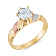 Ioka Jewelry - 14K Tri Color Solid Gold 1 Ct. Round Cut Solitaire Cubic Zirconia CZ Wedding Engagement Ring Set