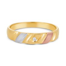 Ioka Jewelry - 14K Tri Color Solid Gold Cubic Zirconia CZ Women's - WEDDING BAND ONLY