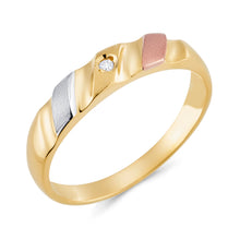 Ioka Jewelry - 14K Tri Color Solid Gold Cubic Zirconia CZ Women's - WEDDING BAND ONLY