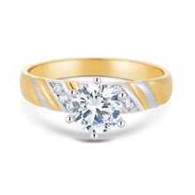 Ioka Jewelry - 14K Two Tone Solid Gold 1 Ct. Round Cut Cubic Zirconia CZ Wedding - ENGAGEMENT RING ONLY