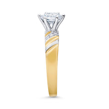 Ioka Jewelry - 14K Two Tone Solid Gold 1 Ct. Round Cut Cubic Zirconia CZ Wedding - ENGAGEMENT RING ONLY