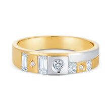Ioka Jewelry - 14K Two Tone Solid Gold Cubic Zirconia CZ Ring Men's Band