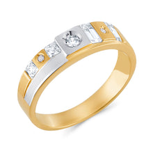 Ioka Jewelry - 14K Two Tone Solid Gold Cubic Zirconia CZ Ring Men's Band