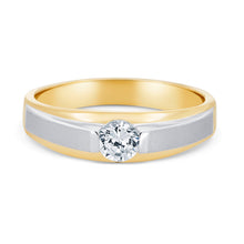 Ioka Jewelry - 14K Two Tone Solid Gold Cubic Zirconia CZ Ring Men's Band