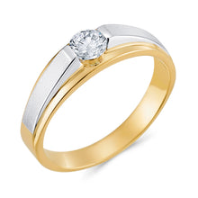 Ioka Jewelry - 14K Two Tone Solid Gold Cubic Zirconia CZ Ring Men's Band