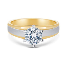 Ioka Jewelry - 14K Two Tone Solid Gold 1 Ct. Round Cut Solitaire Cubic Zirconia CZ Wedding Engagement Ring Set
