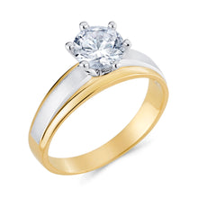 Ioka Jewelry - 14K Two Tone Solid Gold 1 Ct. Round Cut Solitaire Cubic Zirconia CZ Wedding Engagement Ring Set