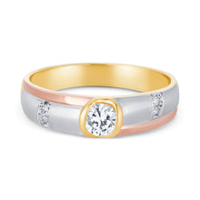 Ioka Jewelry - 14K Tri Color Solid Gold Cubic Zirconia CZ Ring Men's Band