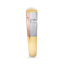 Ioka Jewelry - 14K Tri Color Solid Gold Cubic Zirconia CZ Ring Men's Band