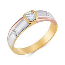 Ioka Jewelry - 14K Tri Color Solid Gold Cubic Zirconia CZ Ring Men's Band