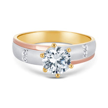 Ioka Jewelry - 14K Tri Color Solid Gold 1 Ct. Round Cut Solitaire Cubic Zirconia CZ Wedding Engagement Ring Set