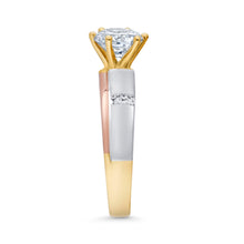 Ioka Jewelry - 14K Tri Color Solid Gold 1 Ct. Round Cut Solitaire Cubic Zirconia CZ Wedding Engagement Ring Set