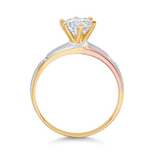Ioka Jewelry - 14K Tri Color Solid Gold 1 Ct. Round Cut Solitaire Cubic Zirconia CZ Wedding Engagement Ring Set