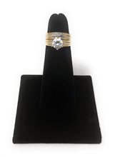Ioka Jewelry - 14K Two Tone Solid Gold 0.75 Ct. Round Cut Cubic Zirconia CZ Wedding Engagement Ring Set