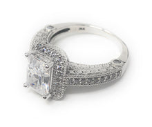 Ioka Jewelry - 14K White Solid Gold 2 Ct. Emerald Cut Cubic Zirconia CZ with Halo Wedding Engagement Ring