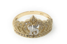 Ioka Jewelry - 14K Two Tone Solid Gold Cubic Zirconia CZ 15 Years Quinceanera Birthday Princess Ring
