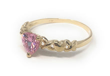 Ioka Jewelry - 14K Yellow Solid Gold Pink Heart Shaped Cubic Zirconia CZ Fancy Ring
