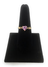 Ioka Jewelry - 14K Yellow Solid Gold Pink Heart Shaped Cubic Zirconia CZ Fancy Ring