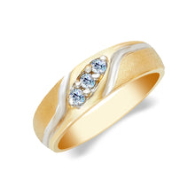 Ioka Jewelry - 14K Two Tone Solid Tri Stone Gold Cubic Zirconia CZ Men's Wedding Band
