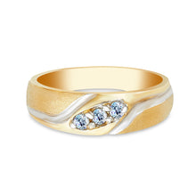 Ioka Jewelry - 14K Two Tone Solid Tri Stone Gold Cubic Zirconia CZ Men's Wedding Band