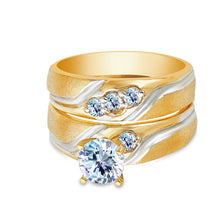 Ioka Jewelry - 14K Two Tone Solid 1 Ct. Round Cut Solitaire Gold Cubic Zirconia CZ Wedding Engagement Ring Set