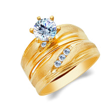 Ioka Jewelry - 14K Yellow Solid Gold 1 Ct. Round Cut Solitaire Cubic Zirconia CZ Wedding Engagement Ring Set