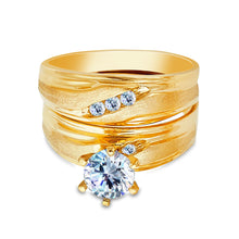 Ioka Jewelry - 14K Yellow Solid Gold 1 Ct. Round Cut Solitaire Cubic Zirconia CZ Wedding Engagement Ring Set
