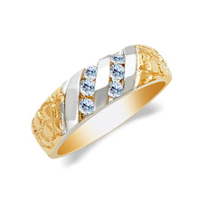 Ioka Jewelry - 14K Two Tone Solid Gold Cubic Zirconia CZ Men's Wedding Band