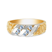 Ioka Jewelry - 14K Two Tone Solid Gold Cubic Zirconia CZ Men's Wedding Band