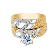 Ioka Jewelry - 14K Two Tone Solid Gold Cubic Zirconia CZ Wedding Engagement Ring Set