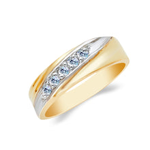 Ioka Jewelry - 14K Two Tone Solid Gold 5 Stone Cubic Zirconia CZ Men's Wedding Band