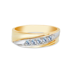Ioka Jewelry - 14K Two Tone Solid Gold 5 Stone Cubic Zirconia CZ Men's Wedding Band