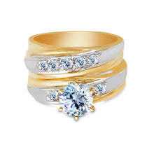 Ioka Jewelry - 14K Two Tone Solid Gold 1 Ct. Round Cut Solitaire Cubic Zirconia CZ Wedding Engagement Ring Set