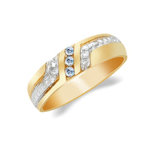 Ioka Jewelry - 14K Two Tone Solid Gold Cubic Zirconia CZ Men's Wedding Band