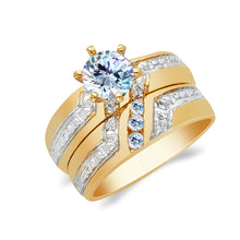 Ioka Jewelry - 14K Two Tone Solid Gold 1 Ct. Round Cut Cubic Zirconia CZ Wedding Engagement Ring Set