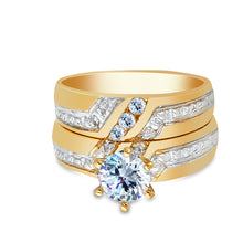 Ioka Jewelry - 14K Two Tone Solid Gold 1 Ct. Round Cut Cubic Zirconia CZ Wedding Engagement Ring Set