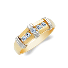 Ioka Jewelry - 14K Two Tone Solid Gold 5 Stone Cubic Zirconia CZ Men's Wedding Band
