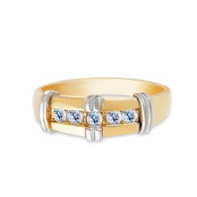 Ioka Jewelry - 14K Two Tone Solid Gold 5 Stone Cubic Zirconia CZ Men's Wedding Band