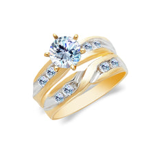 Ioka Jewelry - 14K Two Tone Solid Gold 1 Ct. Round Cut Cubic Zirconia CZ Wedding Engagement Ring Set