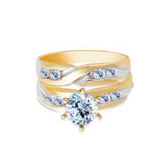 Ioka Jewelry - 14K Two Tone Solid Gold 1 Ct. Round Cut Cubic Zirconia CZ Wedding Engagement Ring Set