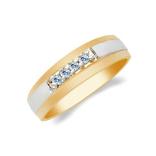 Ioka Jewelry - 14K Two Tone Solid Gold 4 Stone Cubic Zirconia CZ Men's Wedding Band